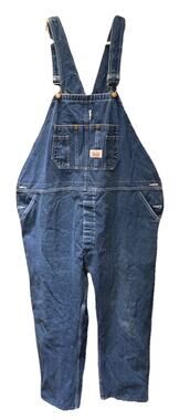 Round House Mens Overalls Blue Size 44x30 MISSING ONE TOP BUTTON Stain Nick Hole